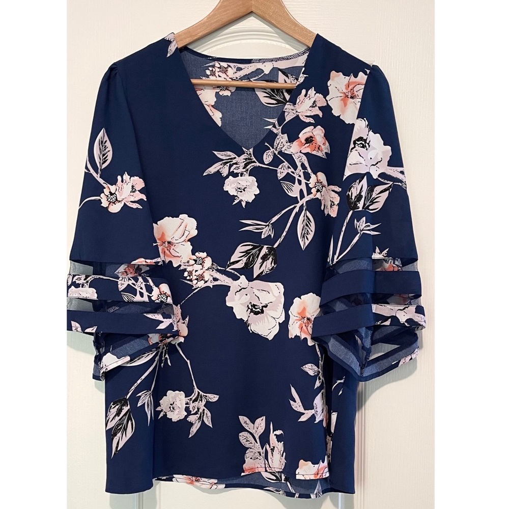 flower navy blouse loose shirt top